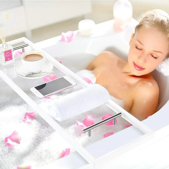 Acrylic Luxe Bathtub Tray / Caddy Matte Silver Hardware NWOT - Picture 4 of 8